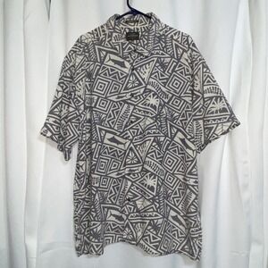 Quicksilver Waterman Button Up Shirt Mens 2xl Tribal Marlin Geometric Gray White